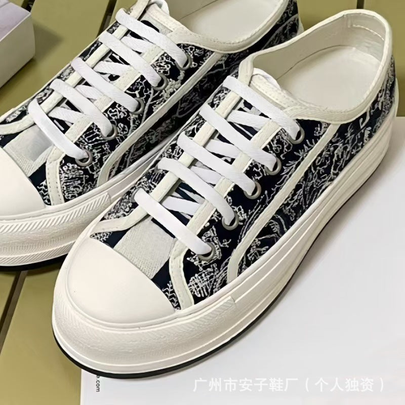 Familia D zapatos planos de mujer de primavera y otoño con letras bordadas, zapatos planos de mujer con cordones resaltados y versátiles, descanso transpirable y conjunto completo de embalaje