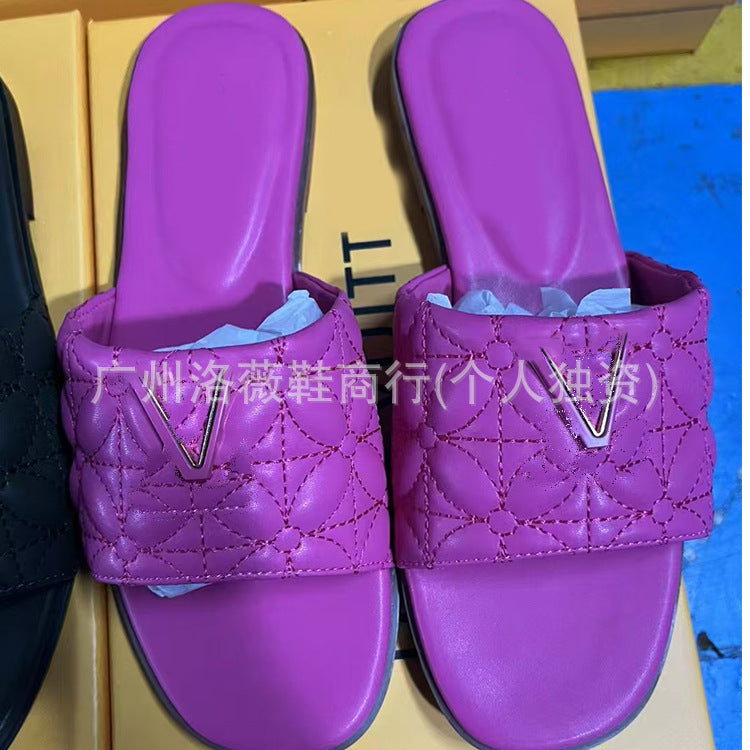 Zapatillas de gama alta de Donkey para mujer, nuevas bailarinas de talla grande en verano 2025, suelas blandas con letras metálicas