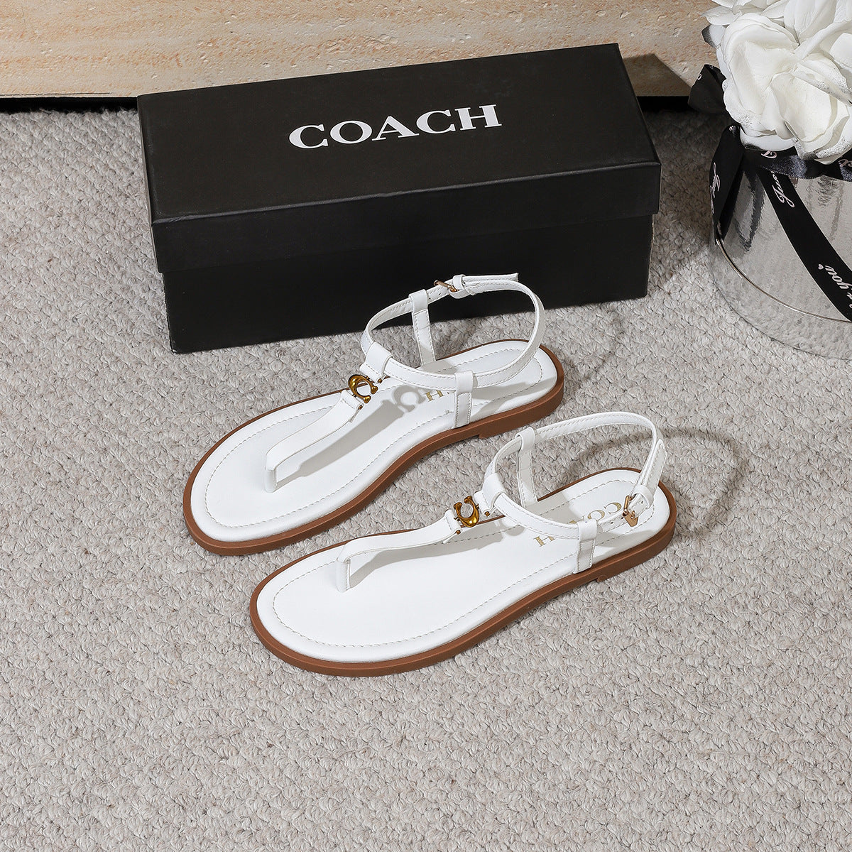 Coa Summer Versatile CH Sandalias de cuero genuino con pinzas para mujer, prenda plana Versátil sandalias de espiga romana, talla grande