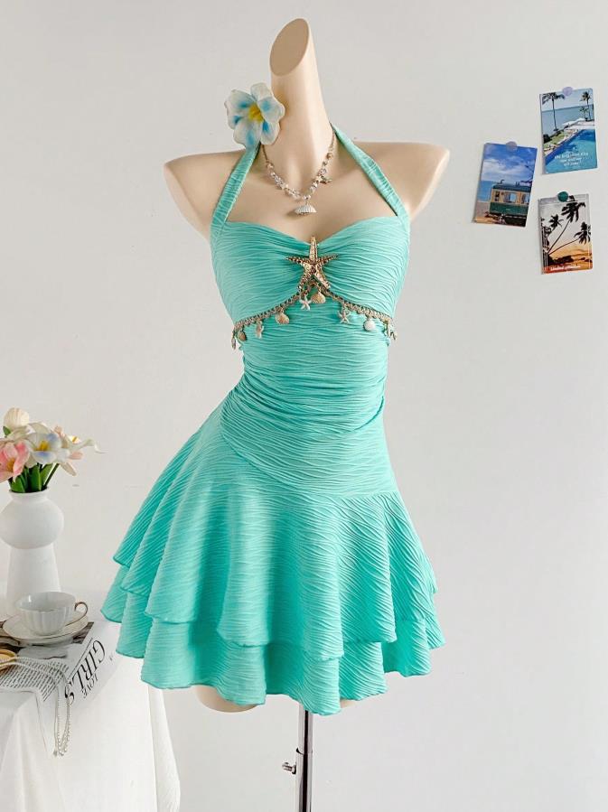 Vestido mini ajustado de punto de punto con escote en V con rodajes europeos y americanos con cordones cruzados y cruzados