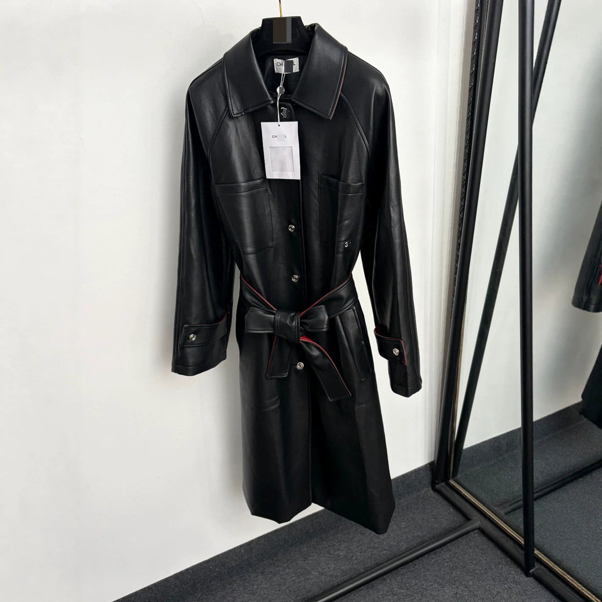 Faux Leather Coat | Mid-Length And Fitted Waist
