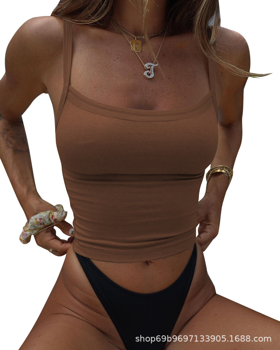 Ropa europea y estadounidense transfronteriza 2025 estación independiente de Amazon sexy chica sexy con tirantes cortos ajustados ropa femenina
