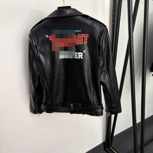 PU CHA Jacket | Diagonal Letters And Zipper