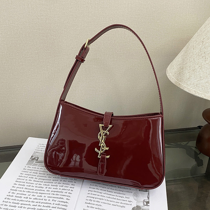 2025 Nueva bolsa transfronteriza elegante, versátil y versátil para la axila, bolso de un solo hombro de moda, bolso de mujer de cuero brillante para mujeres