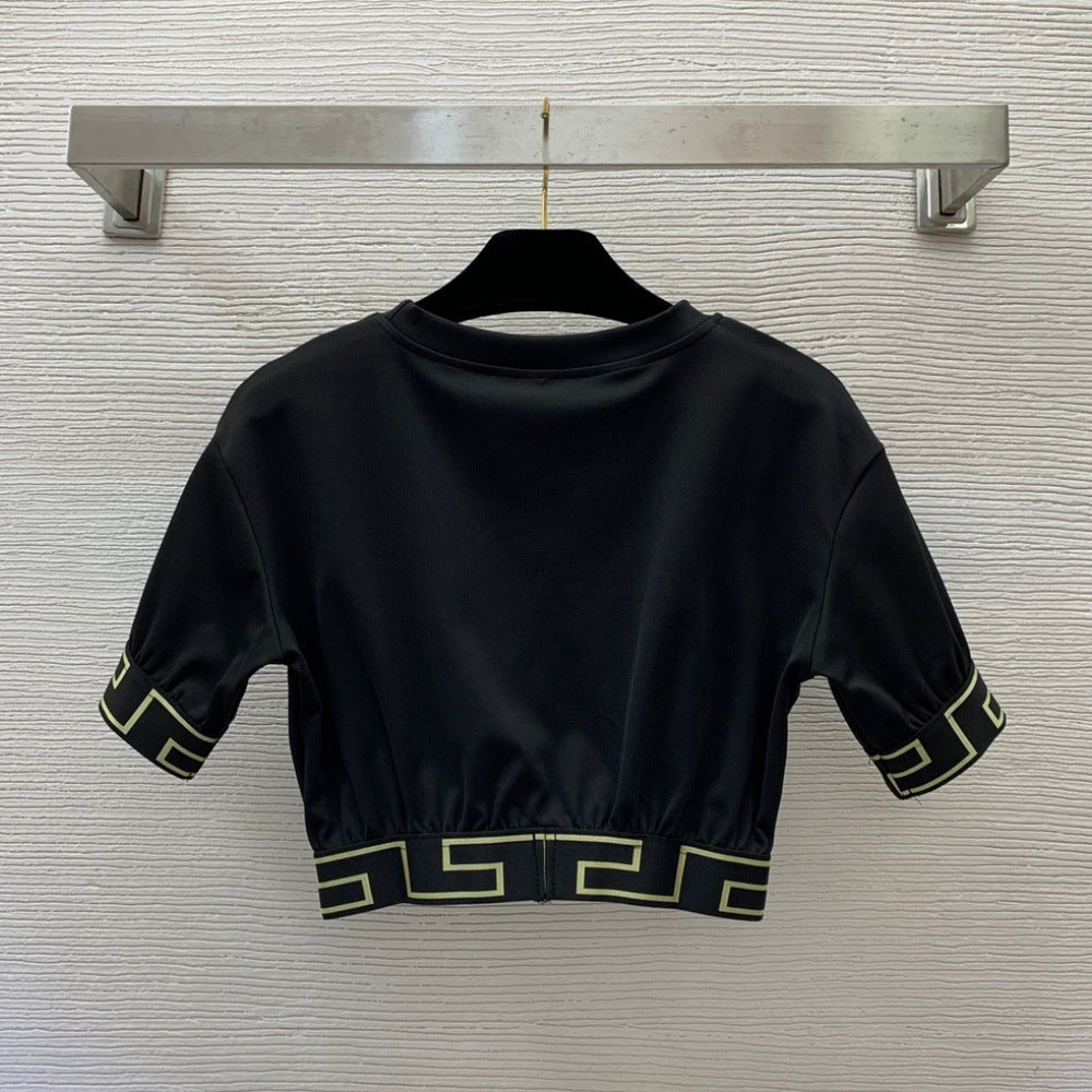 Conjunto de dos piezas con estampado de cintura casual versátil europeo europeo y americano