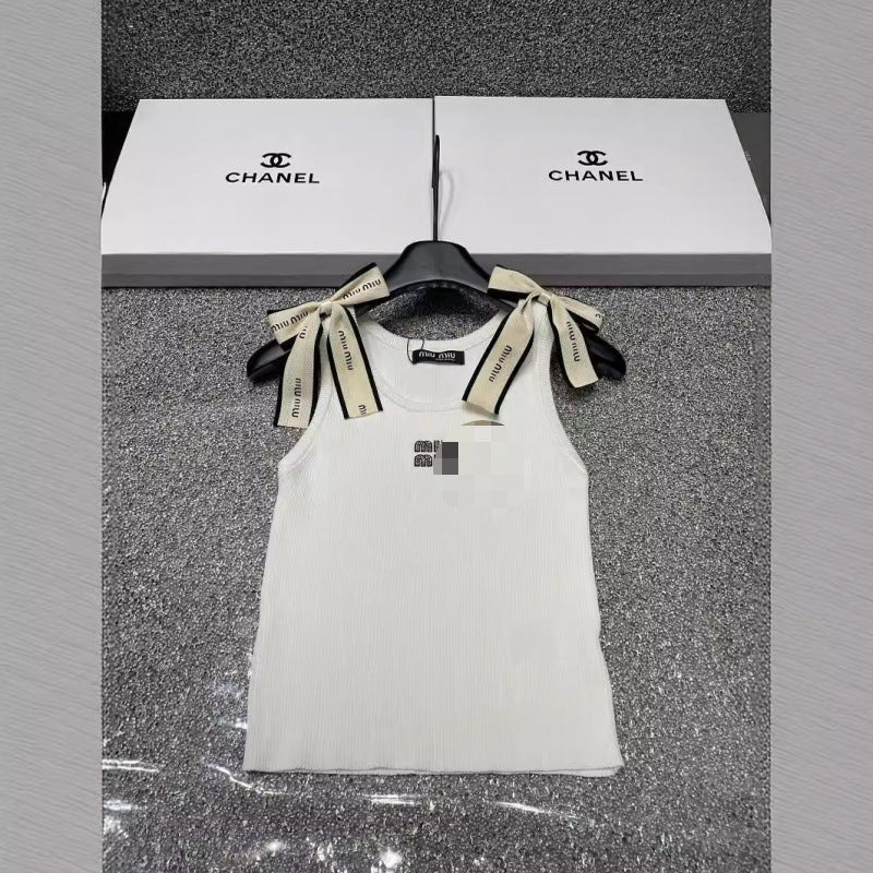 MM24 verano nueva moda con letras de pedrería elegantemente ajustado y cordones con algodón blanco y negro