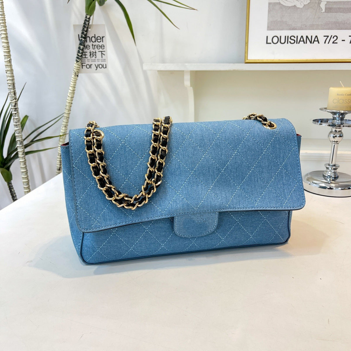Borsa in camoscio trapuntato con catena da donna | Senza scatola