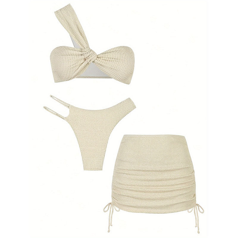 2026 Nuevo AliExpress 2026 falda de playa de color sólido de tres piezas en bikini sexy para mujer y bañador de aguas termales