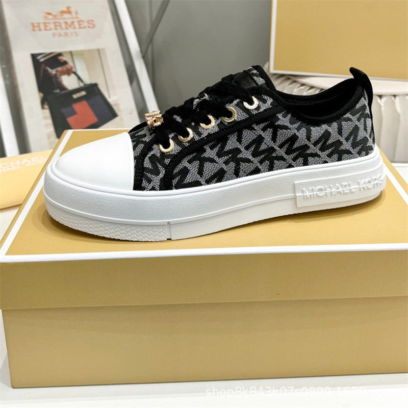 2024MK moda nuevas zapatillas blancas de mujer, piel de becerro, hebilla metálica con cordones, zapatillas de escalada, tendencia zapatillas de correr