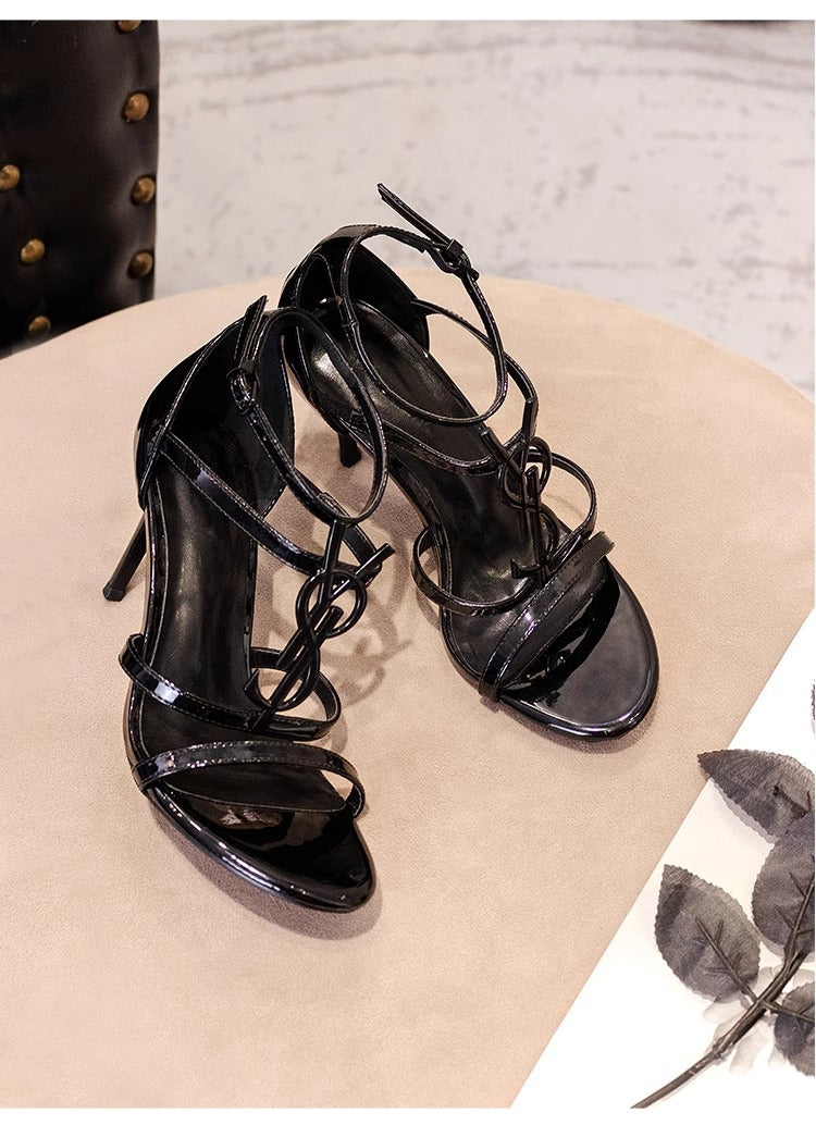 Tacones franceses para mujer, hebilla metálica de una sola tira para el verano 2025 de verano 2025, sandalias sexys para mujer
