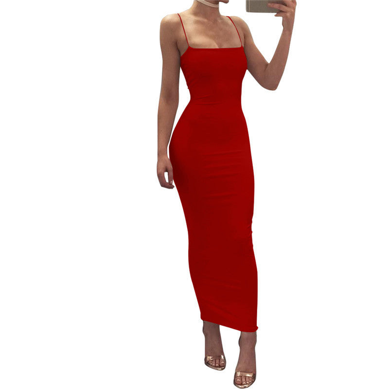 Encuentra ropa femenina europea y americana sexy, tirante, temperamento y falda larga, vestido ajustado para mujeres al por mayor,