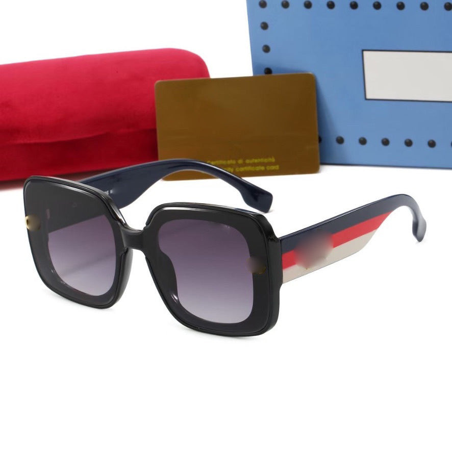 Gafas de sol redondas de montura grande unisex para exportación, gafas europeas y americanas, rayas rojas y verdes gafas de sol de moda de celebridades de internet INS G1606