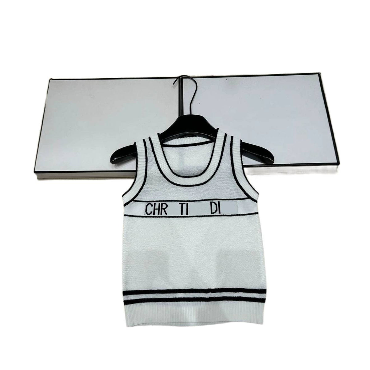 Camiseta CD de punto para mujer | Sin mangas y con letras