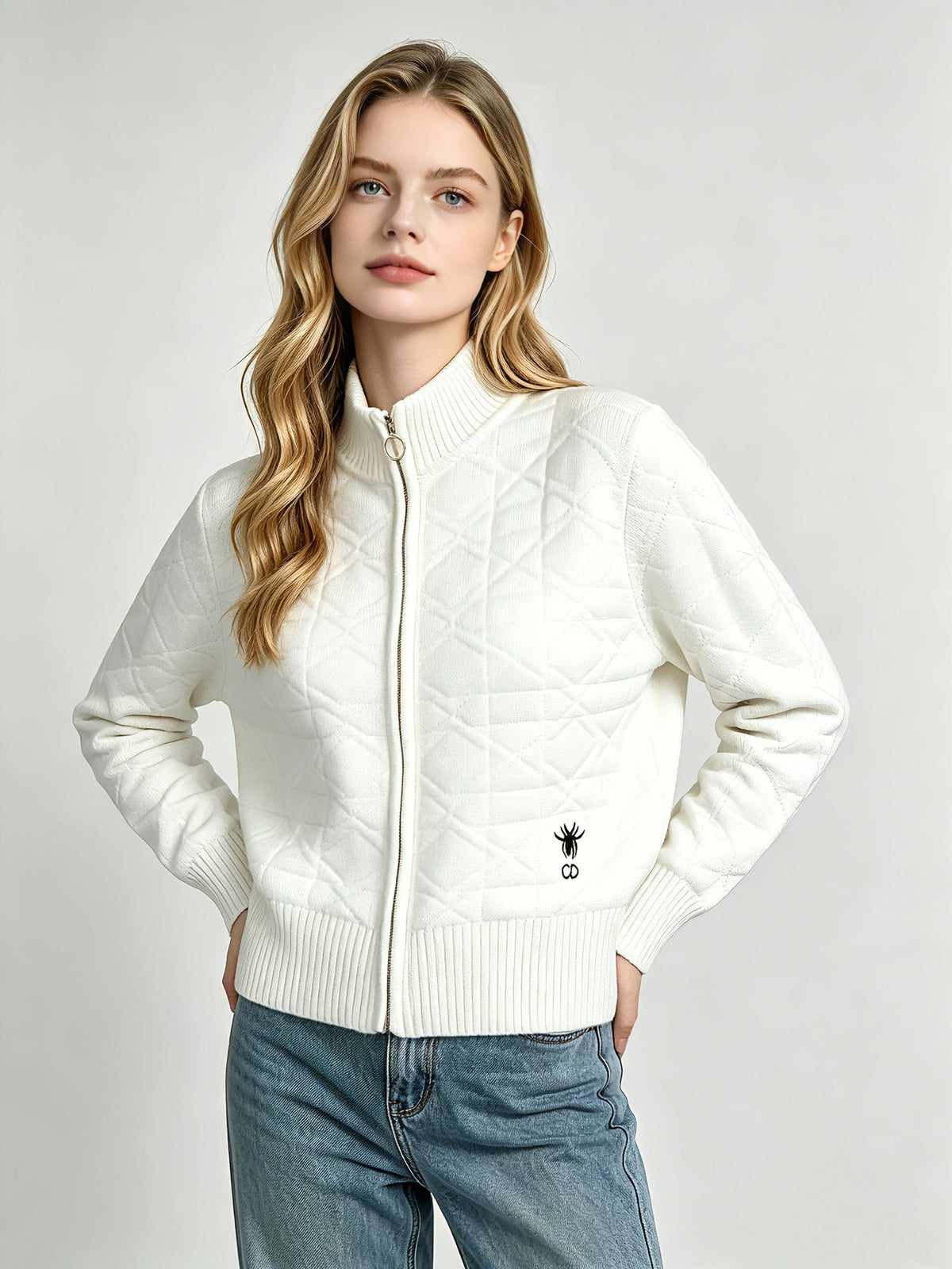 CD Diamond Zip-Up Knit Cardigan | Autumn Winter