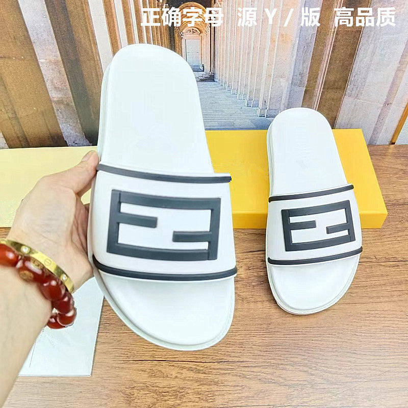 42 43 zapatillas de mujer talla grande, nuevo monograma FD Letter, sandalias planas de vaquero elástico de una sola pieza Dropshipping