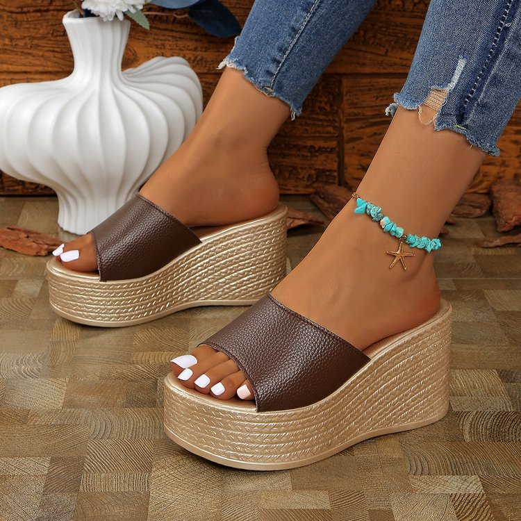 Zapatillas de tacón de cuña de talla grande transfronterizas, suela gruesa, plataforma impermeable con boca de pescado y suela gruesa, sandalias de talla grande de comercio extranjero, zapatillas de playa de moda