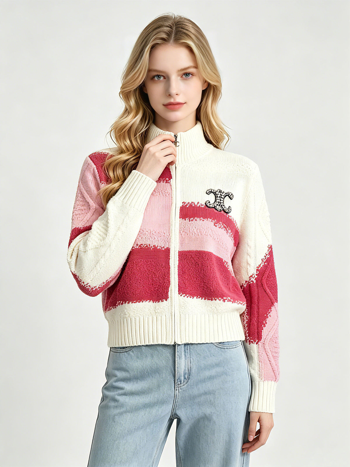 Women's chunky cardigan EC | High neck and zip