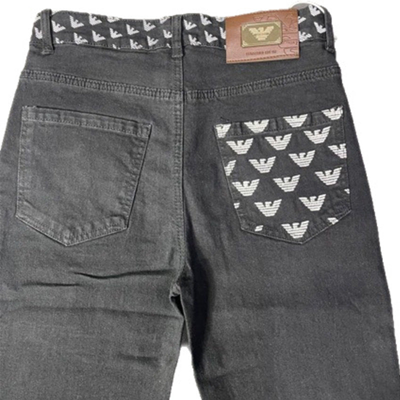 Men's Embroidered Slim Jeans | Black Straight Leg
