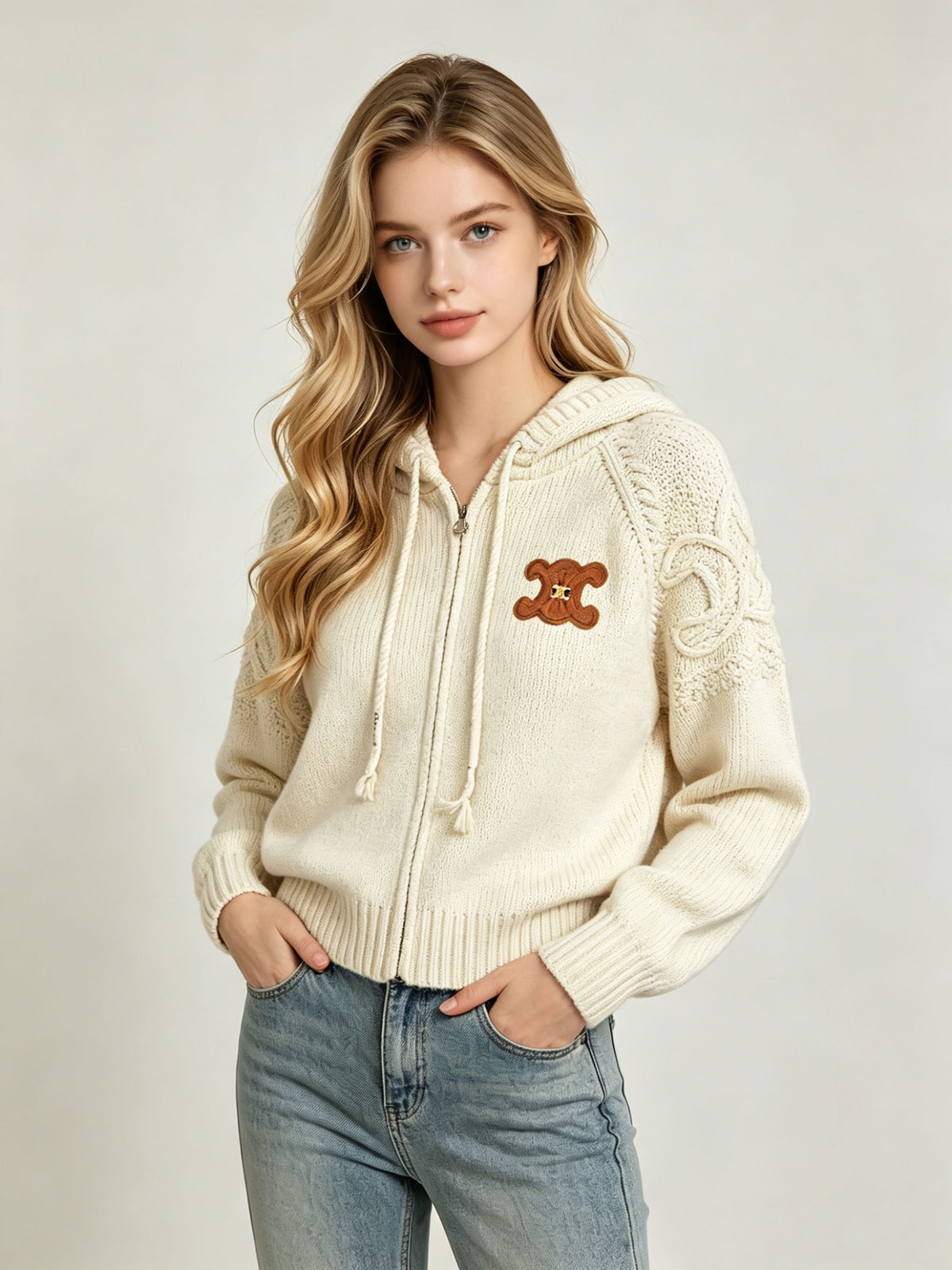 Women's embroidered cardigan CE | Knit closure