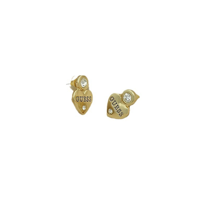 Letras incrustadas de corazón melocotón europeas y estadounidenses exportan, pendientes sencillos de pendientes para mujer, elegancia de nicho