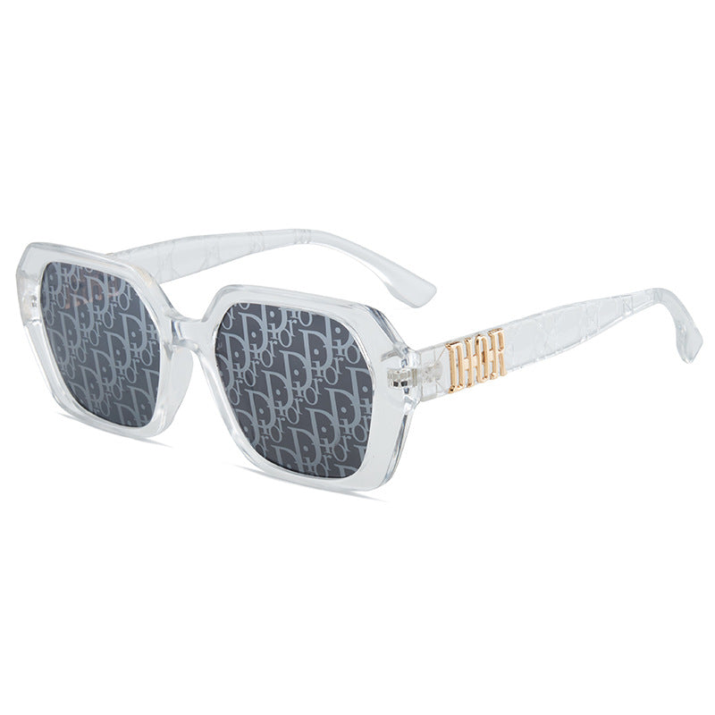 Impresión de personalidad transfronteriza Gafas de sol de hoja de mercurio D poligonales europeas y americanas Gafas de sol de moda para el hogar Gafas versátiles para hombre y mujer