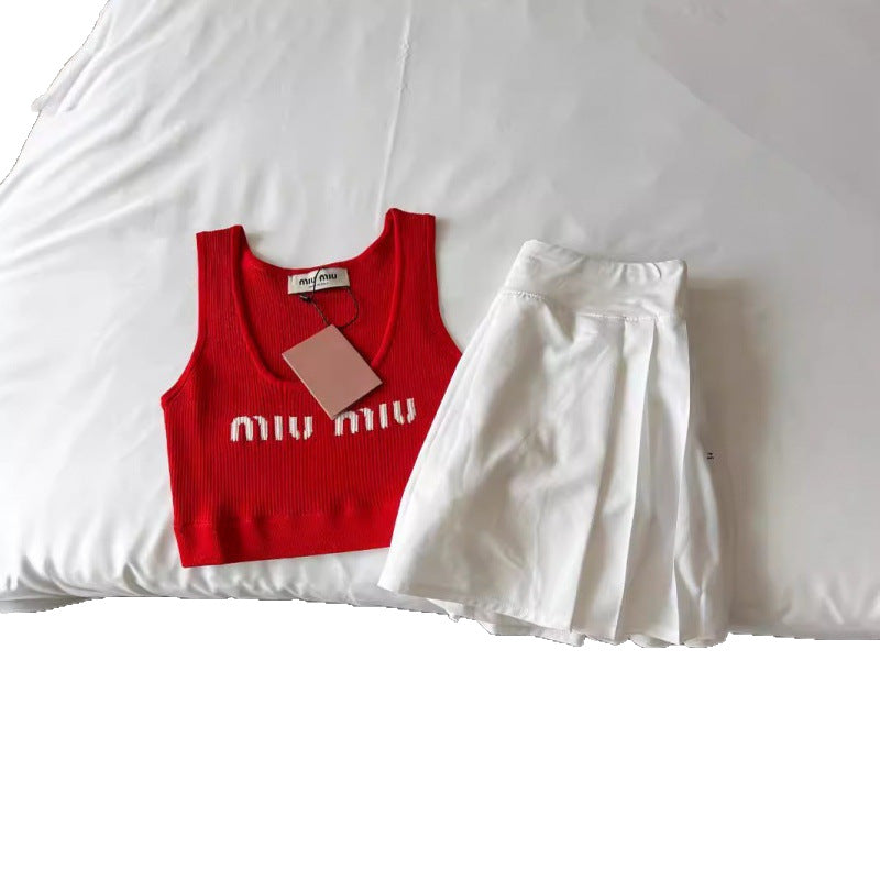 MM24 chaleco corto de punto versátil de letras jacquard de verano de nueva moda