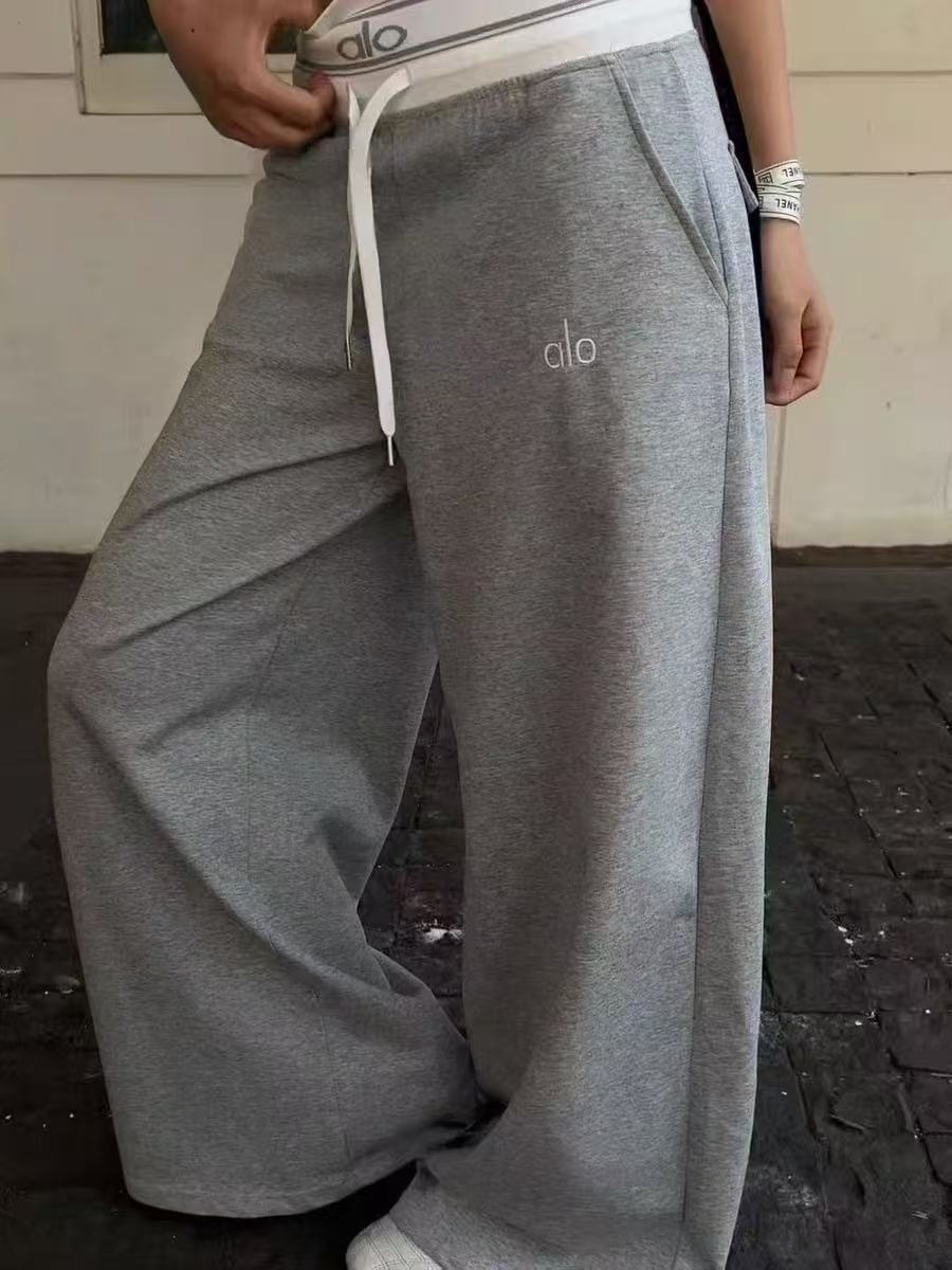 Nuevos pantalones de cinturón ancho con letras con correas AL, 25 moda otoñal, pantalones elásticos de cintura alta y cintura elástica de cintura alta de 25 años de moda otoñal