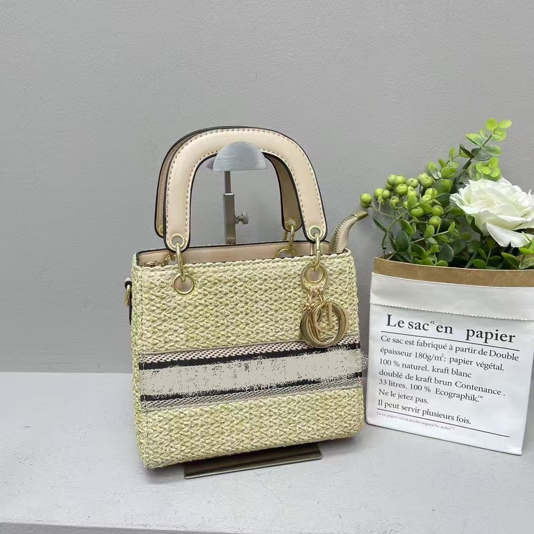 Women's Woven Straw Summer Handbag | Small Square Crossbody with Wide Strap | No Box