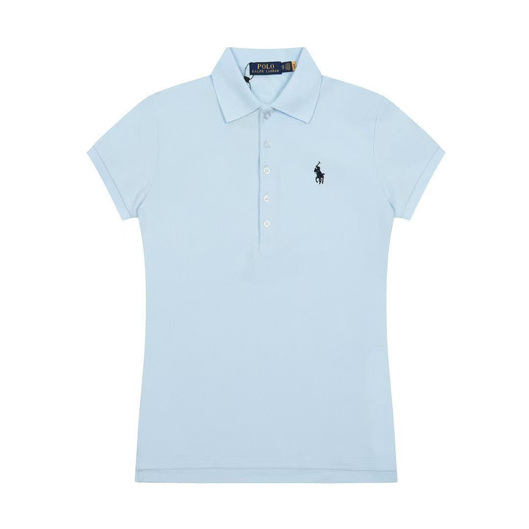2024 Verano de moda 2024 Nuevo War Horse Camisa Polo Casual Sencilla de Cinco Botones Bordada para Mujer, Manga Corta