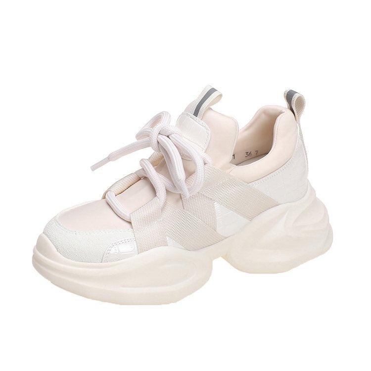 Zapatos de papá para mujer 2025 nueva plataforma de magdalenas de primavera con mayor altura dentro de zapatos de mujer, zapatillas informales y zapatos blancos