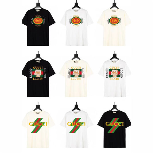 Letra de la familia G, camiseta con estampado de perro de pan, doble anillo, gran logo, manga corta, hombre y mujer de la misma pareja, estilo transfronterizo