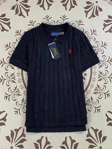Camisa de punto de punto de algodón corto bordada 26 Xia New American Lafu Family Pony Mark para hombres y mujeres