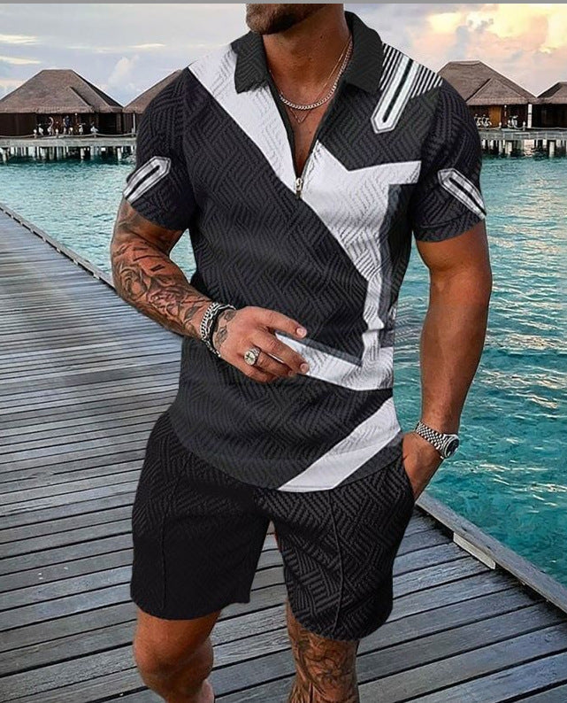 Conjunto de dos piezas de manga corta y pantalones cortos de Amazon de verano transfronterizo 2024 para comercio exterior, conjunto deportivo casual masculino