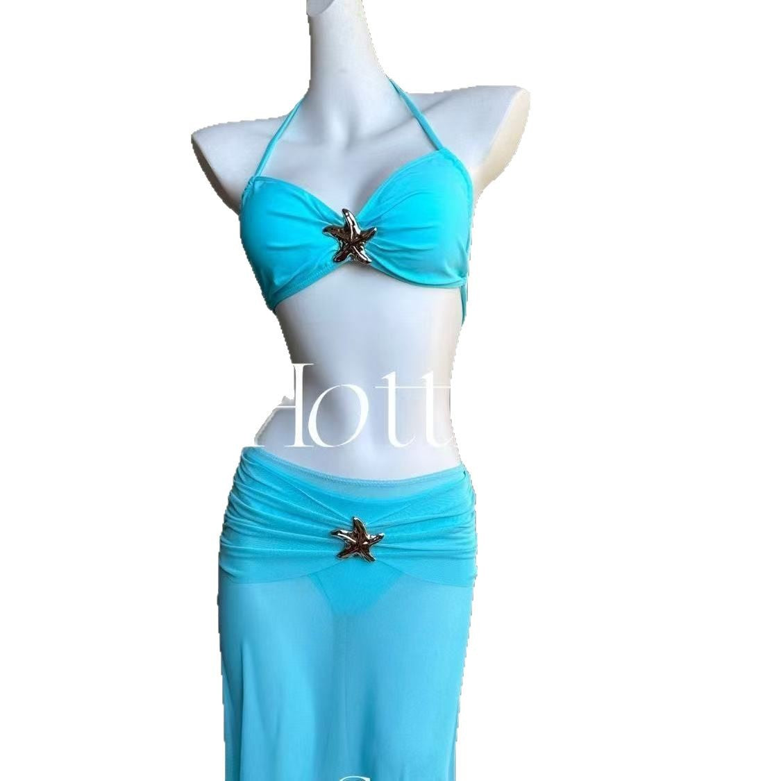 Blue Sea diseño original estrella de mar de nicho para chica caliente bikini bikini para mujer, nuevo azul vacacional de alta gama 2025