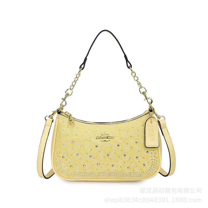 Bolso monograma Koujia con pedrería con media luna y media, nuevo bolso de cadena versátil transfronterizo, bolso bandolero cruzado de un solo hombro