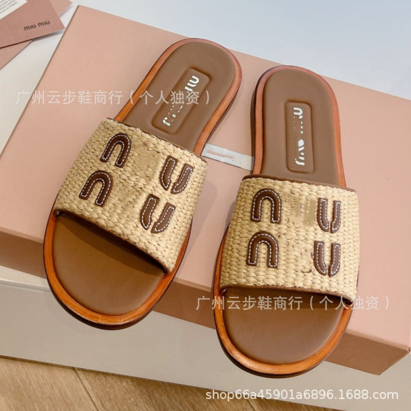 Zapatillas planas de lino tejido MU para mujer, sandalias antideslizantes off-line para verano, zapatillas de playa versátiles, envío inmediato de Pure Source