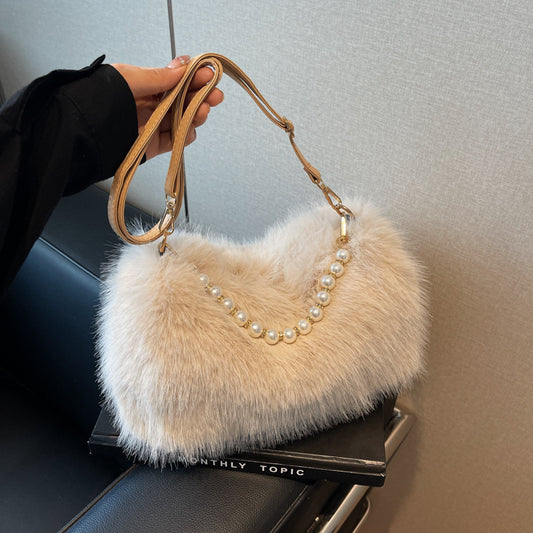 Bolso Bandolera Cadena Perlas Mujer - Felpa