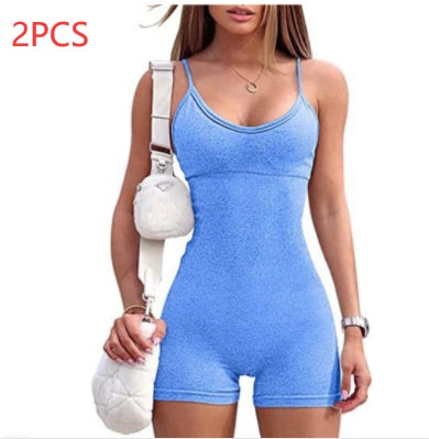 Spaghetti Strap Shorts Jumpsuit Sports Yoga Workout Tight Romper Women Fashion Fitness Sportwear envio-gratis