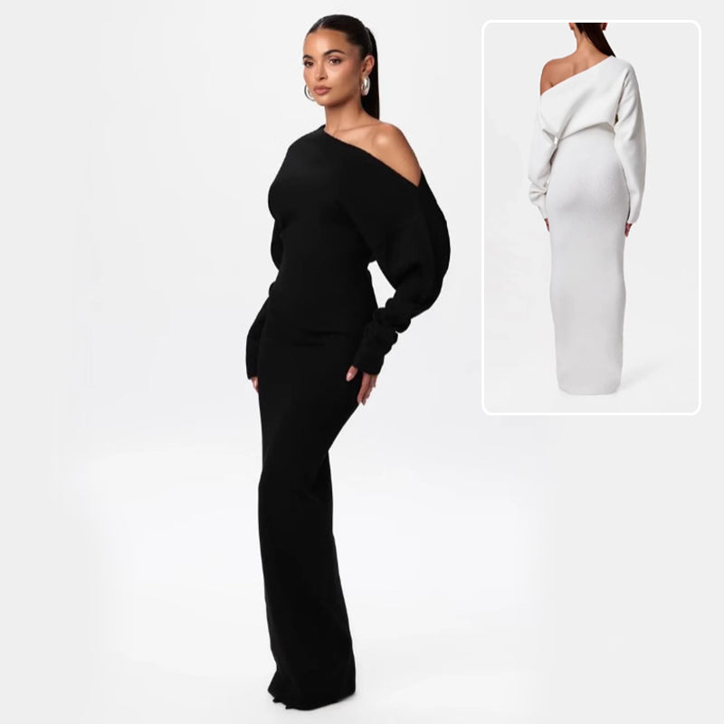 Vestido Largo Bodycon de Manga Larga con Hombros Descubiertos para Mujer – Envío Gratis