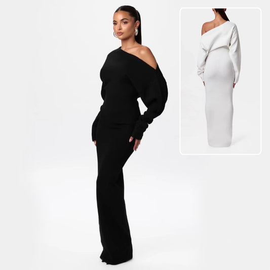 Vestido Largo Bodycon de Manga Larga con Hombros Descubiertos para Mujer – Envío Gratis