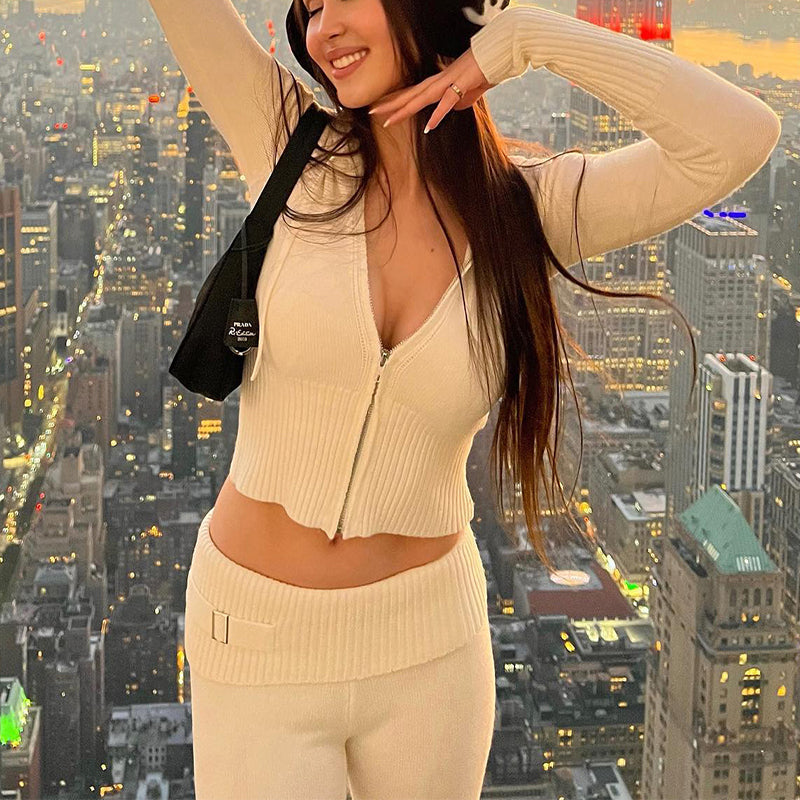 Hoodie Suit Sports Leisure Sexy Zip Long Sleeve Sweater And High Waist Long Pants Set Women's Clothing envio-gratis