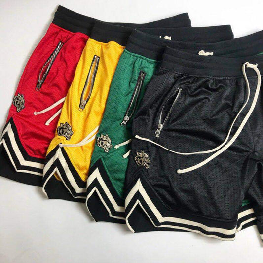 Pantalones cortos de fitness para músculos de alta demanda transfronteriza, pantalones cortos de baloncesto casuales de rejilla de color sólido, secado rápido y transpirables