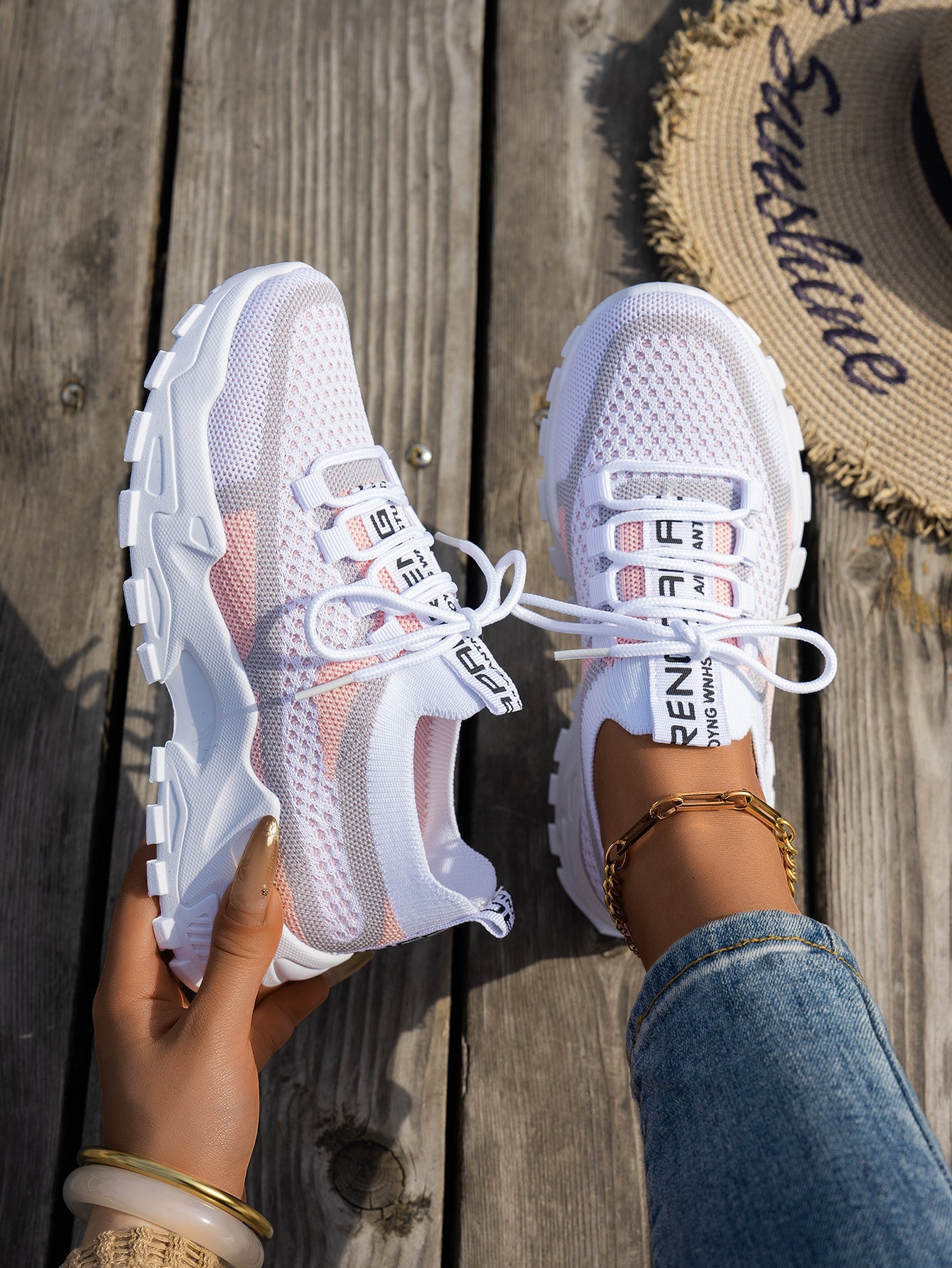 Flyknit Mesh Shoes Women's Breathable Lace-up Sneakers Walking Running Casual Shoes envio-gratis