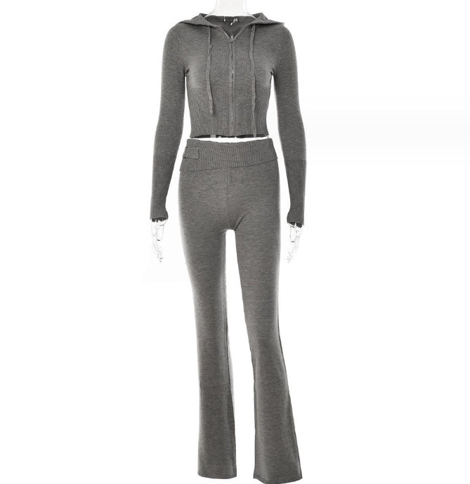 Hoodie Suit Sports Leisure Sexy Zip Long Sleeve Sweater And High Waist Long Pants Set Women's Clothing envio-gratis