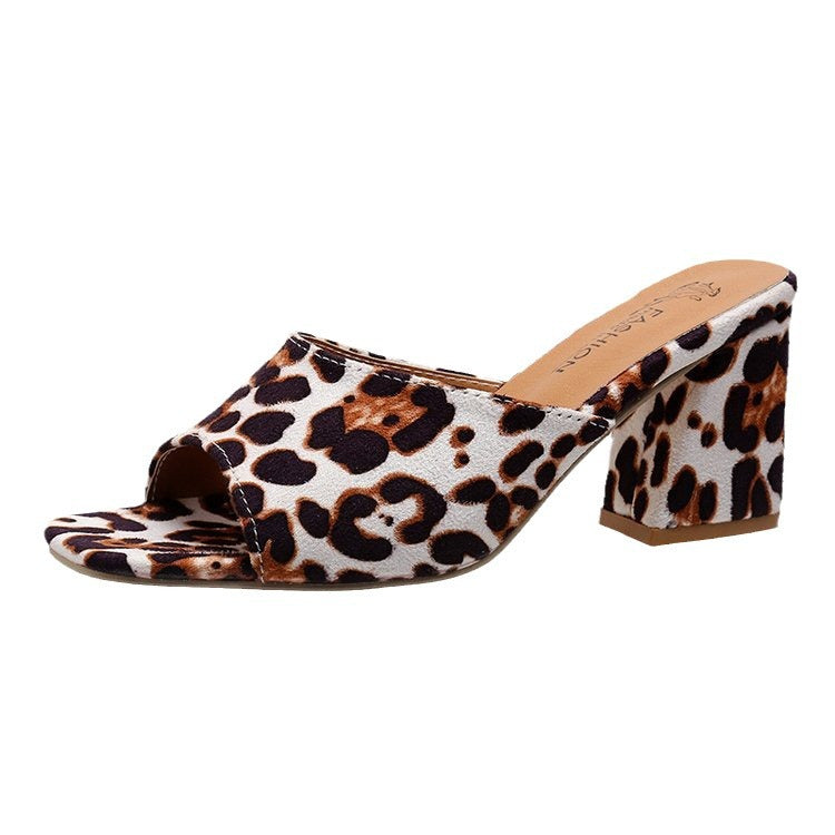 Sandalias Leopardo Tacón Chunky Mujer - Punta Cuadrada