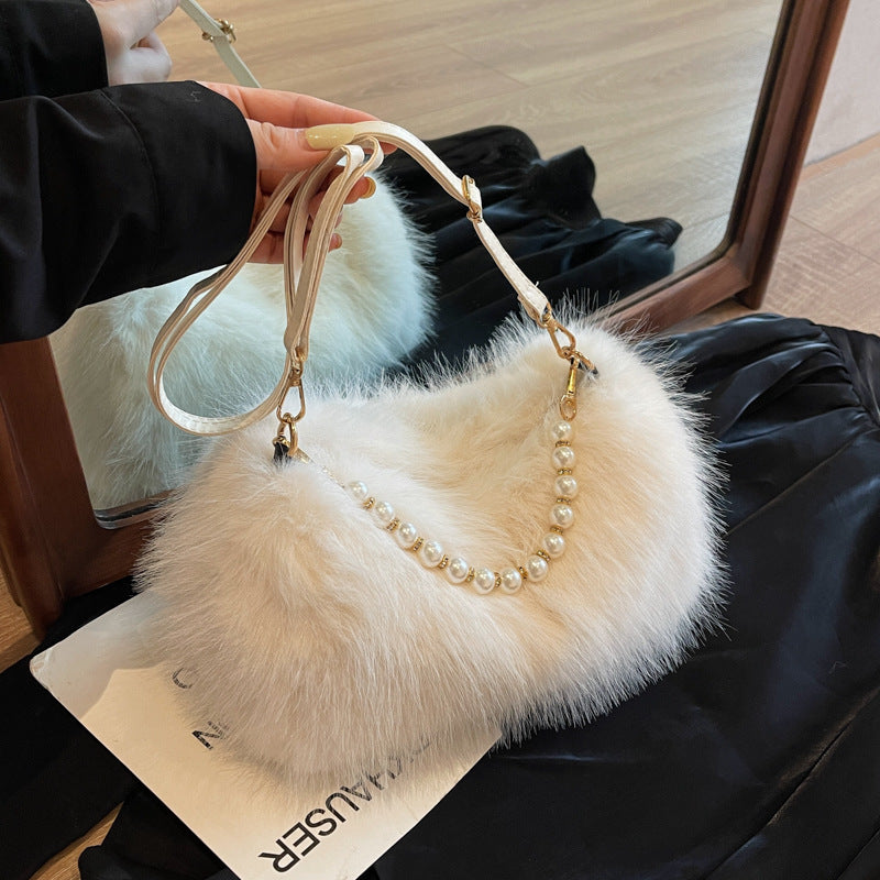 Bolso Bandolera Cadena Perlas Mujer - Felpa
