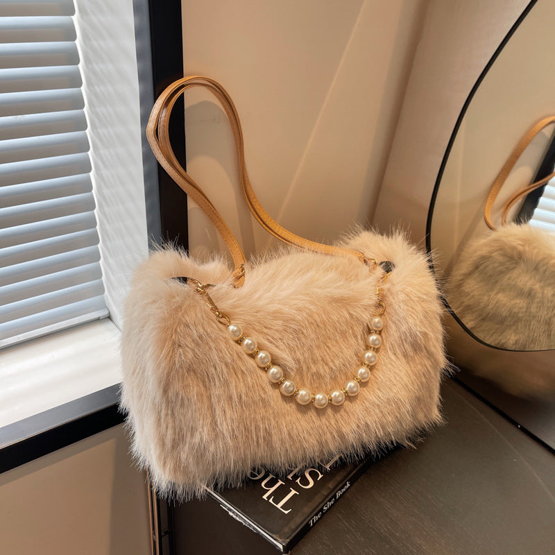 Bolso Bandolera Cadena Perlas Mujer - Felpa