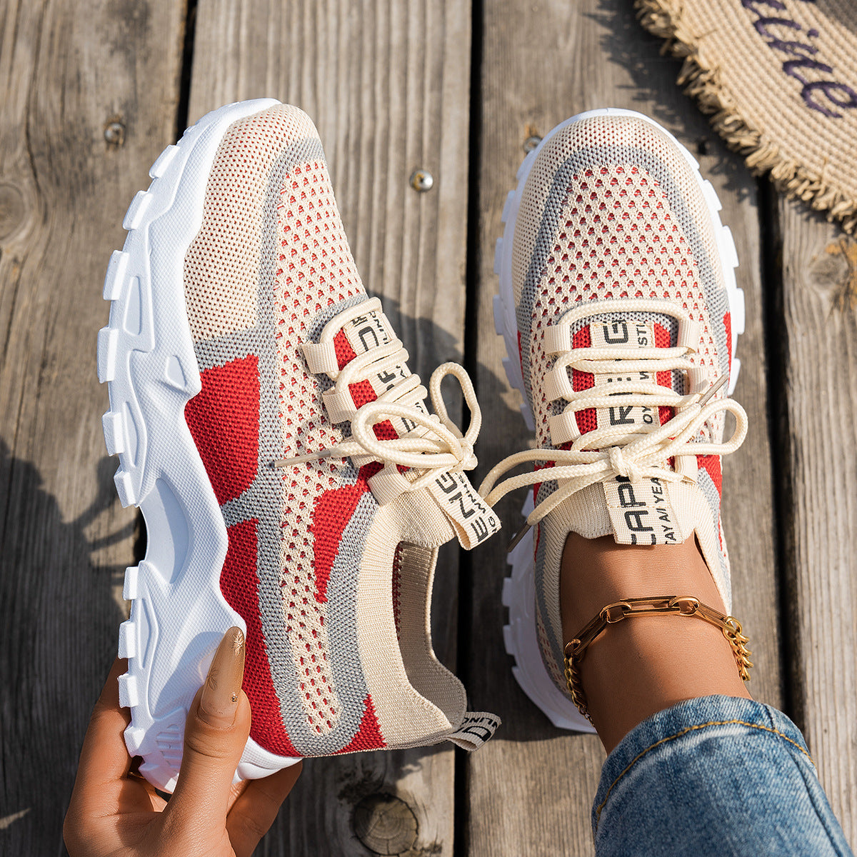 Flyknit Mesh Shoes Women's Breathable Lace-up Sneakers Walking Running Casual Shoes envio-gratis