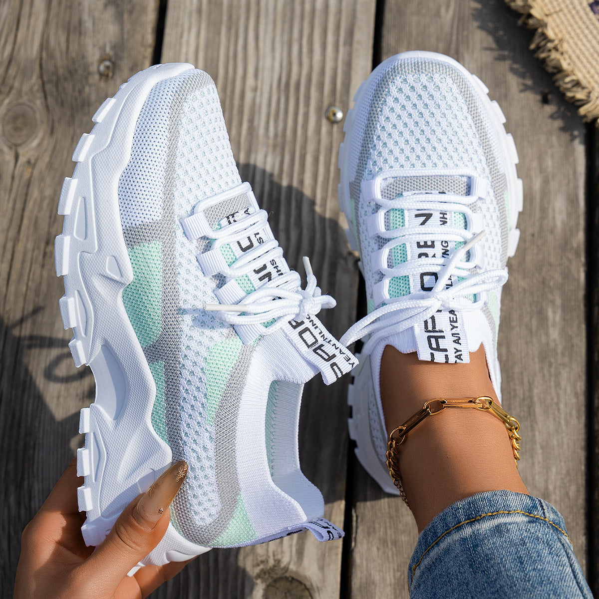 Flyknit Mesh Shoes Women's Breathable Lace-up Sneakers Walking Running Casual Shoes envio-gratis