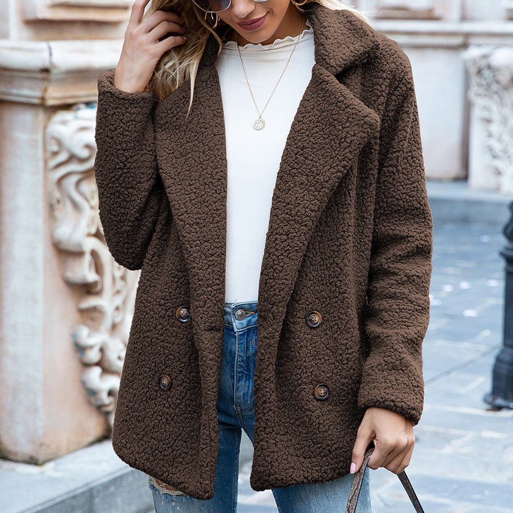 Abrigo Pelo Sintético Mujer Holgado - Botones Invierno